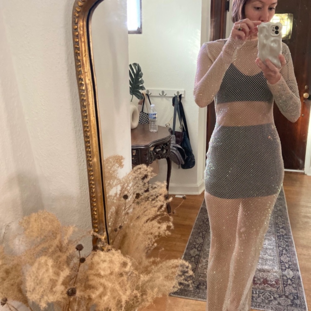 Akira nude rhinestone maxi dress